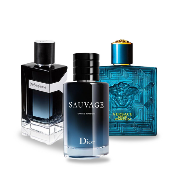 Pack promotionnel de 3 parfums – Dior Sauvage, Yves Saint Laurent Y Men, Versace Eros 100ML