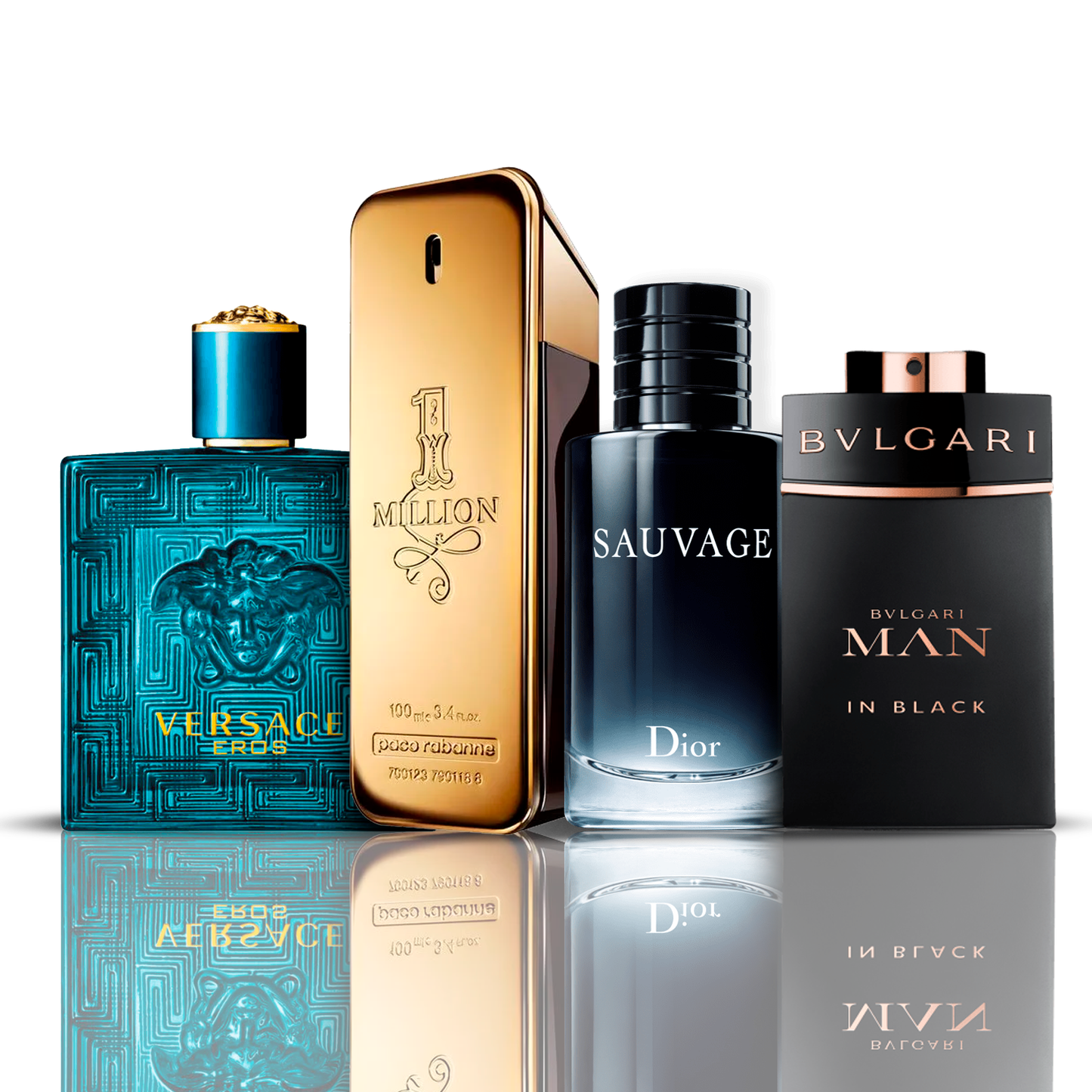 Pack 4 Parfums – Eros Versace + One Million Paco Rabanne + Bvlgari Man in Black + Sauvage Dior 100ML