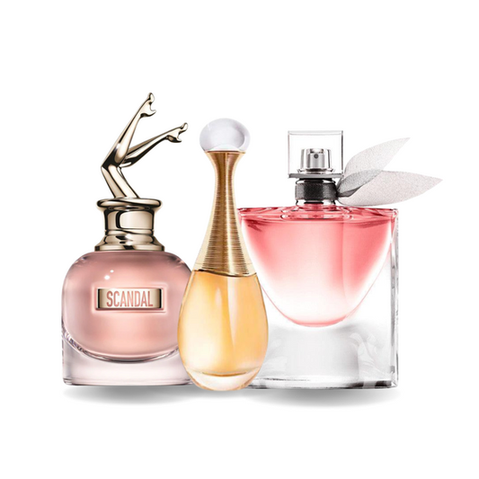 Pack promotionnel de 3 parfums – Jean Paul Gaultier Scandal, Dior J’Adore, Lancôme La Vie Est Belle 100ML